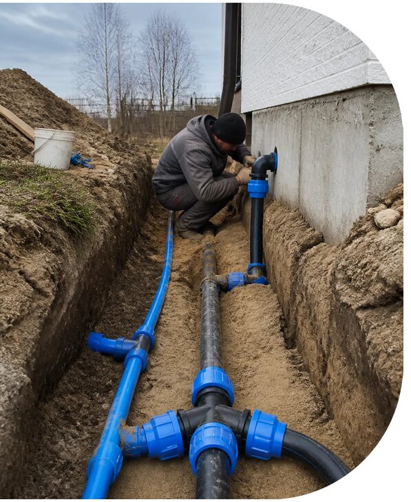 Монтаж наружного водопровода на участке под ключ в Куйбышеве